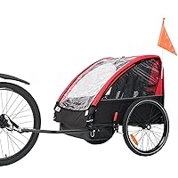 Kids Bike Trailer, Suitable for 1 to 2 Kids, 12+ Months, Quick Attach to Bike, Foldable, with 5-Point Harness and Storage Bags