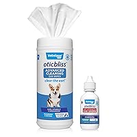 Oticbliss Vet-Strength Ear Drops with MicroSilver™ BG and Oticbliss Advanced Cleaning Wipes XL (60 Ct) Bundle, Advanced Ear Conditions Clinical Strength Ear Drops for Dogs Plus Dog Ear Cleaning Wipes