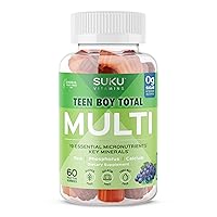 Teen Boy Multivitamin – Sugar Free Vegetarian Gummy Supplement for Teen Boys 19 Essential Nutrients Strengthens Bones Muscles Enhances Energy Health – Blueberry Grape Flavor (60 Count)
