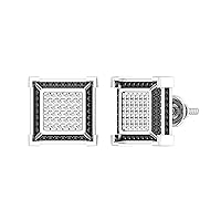 Dazzlingrock Collection Sterling Silver Mens Round Diamond Cluster 3D Square Black Earrings 1/10 ctw