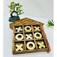 Tic Tac Toe Wooden Board Game, Table Toy Player Room Decor Tables Family XOXO Decorative Pieces Adult Rustic Kids Play Travel Backyard Discovery Night Level Drinking Romantic Decorations.