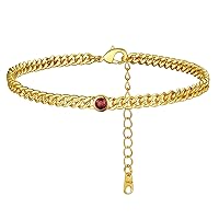 FindChic Dainty Cuban Chain Anklets with Birthstone for Women Girls 18K Gold Plated Chunky Curb Foot Link Round Gemstone Crystals Ankle Bracelets Birthday Gifts for Mom Girlfriend