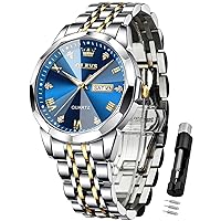 OLEVS Men's Watches, Diamond, Business Dress, Analogue, Quartz, Stainless-Steel, Waterproof, Luminous Date, Two-Tone, Luxury, Casual Wrist Watch, Gifts for Men