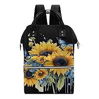 Watercolor Sunflowers and Butterflies Diaper Bag for Women Large Capacity Daypack Waterproof Mommy Bag Travel Laptop Backpack