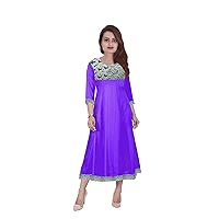 Women's Long Dress Ethnic Party Wear Cotton Tunic Purple Color Casual Maxi Dress Plus Size