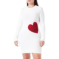 Love Moschino Chic Heart Pattern Knit Dress in Women's White