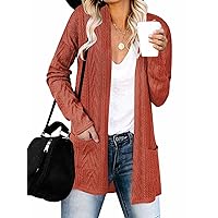 Women's Casual Long Sleeve Open Front Cable Knit Cardigans Lightweight Solid Color with Pockets