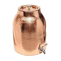 HandCrafted 100% Pure Copper Water Dispenser with Lid | 3.5 Gallon XL Capacity | Hand Hammered with Heavy Gauge RAW Copper Interior for Ayurvedic Health | Includes No-leak Stainless Steel Spigot