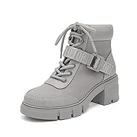 REDTOP Women's Combat Boots Chunky Lug Sole Ankle Boots Lace Up Buckle Casual Shoes