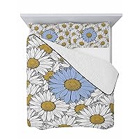 Watercolor Daisy Quilt Twin XL Bedding Set, Lightweight Summer Quilt with Pillow Shams 3 Pieces Blue Rural Chrysanthemum Flowers Tiled Microfiber Soft Quilt Set Bedspread Coverlet for All Seasons