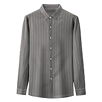 Men's Striped Casual Loose Long Sleeve Shirt Classic Vertical Striped Beach Vaction Dress Shirts Summer Shirt