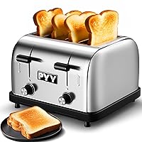 PYY 4 Slices Toaster Pop Up Wide Slots 1.57 inch Stainless Steel 6-Level Setting, with Removable Crumb Tray, 225 Slices/Hour 1800W - Bread, Bagels, Breakfast, Texas Toast, Restaurant, Commercial