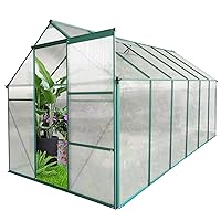 Outdoor Patio Greenhouse, 6 x 12 FT Polycarbonate Greenhouse Raised Base and Anchor, Sliding Doors Design, Aluminum Heavy Duty Walk-in Greenhouses for Garden Backyard(Green)