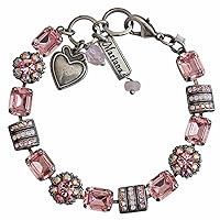 Mariana Silvertone Rectangle Floral Flower Crystal Bracelet, Pink Rose AB 4099 2230