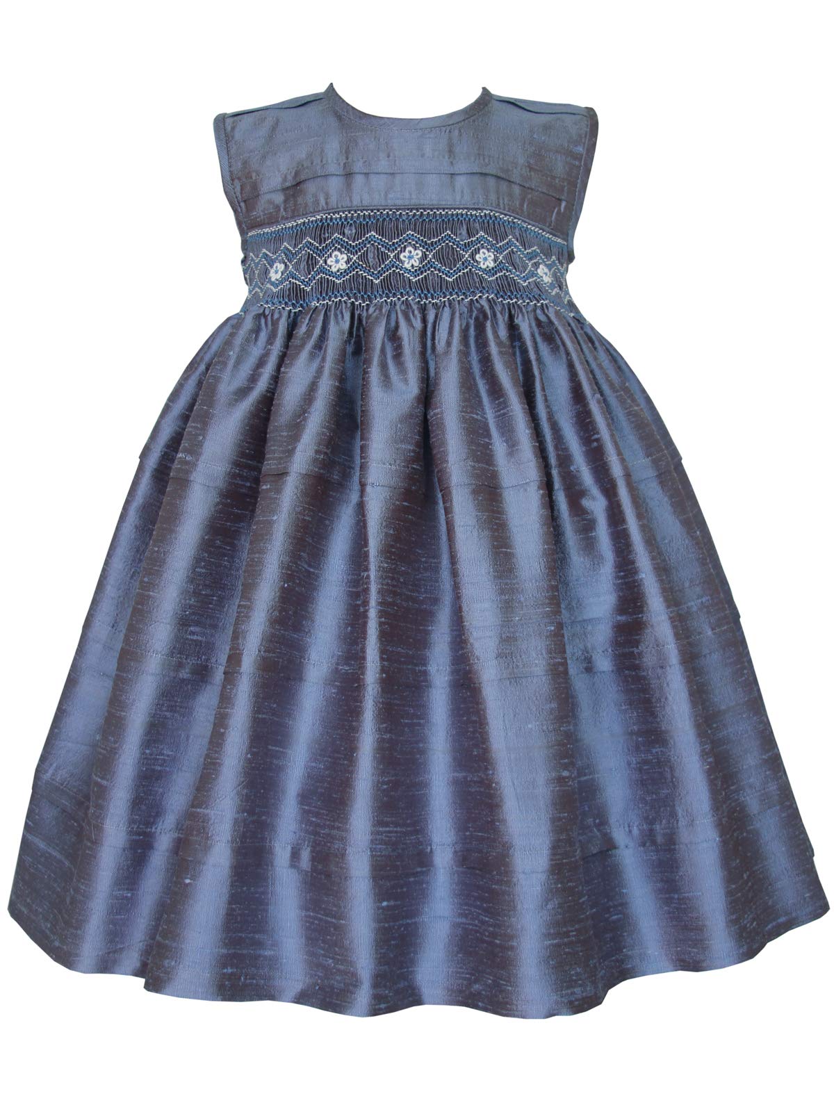 Heirloom Special Occasion Blue Silk Hand Smocked Flower Girls Dress