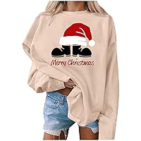 Merry Christmas Shirts for Women Drop Shoulder Long Sleeve Funny Graphic Pullover Tops Casual Loose Fit Sweatshirts