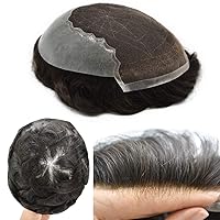 Mens Toupee Grey French Lace Hairpiece 1B off Black Grey Hair Bleached Knot Natural Hairline Mens Replacement System (8 * 10