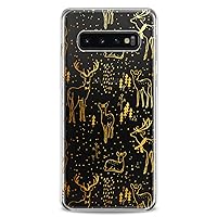 Case Compatible with Samsung S24 S23 S22 Plus S21 FE Ultra S20+ S10 Note 20 S10e S9 Golden Deers Pattern Design Slim fit Flexible Silicone Beautiful Print Elegant Clear Cute Girlish Gentle Art
