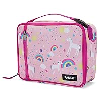PackIt Freezable Classic Lunch Box, Unicorn Sky Pink, Built with EcoFreeze Technology, Collapsible, Reusable, Zip Closure With Zip Front Pocket and Buckle Handle, Perfect for School Lunches