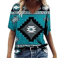 Generic T-Shirt Women's Oversize Summer Tops for Women V-Neck T-Shirts Short Sleeve Shirts Loose Fit Casual Vintage Print T-Shirt Fashion Motif Blouse Vintage Tops Colourful Pullover Tops