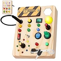 Montessori Toddler Busy Board, 27 LED Lights Montessori Toys for 1-6 Year Old, Wooden Sensory Toy for Boys & Girls Gifts