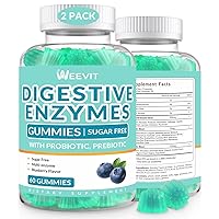 Digestive Enzymes Gummies - 2 Months Supply - Chewable Digestive Enzymes Gummy with Probiotics & Prebiotics Blend for Women Men, Sugar Free | Vegan | Blueberry Flavored (Pack of 2)