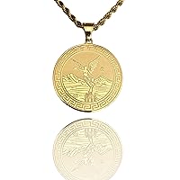 Round Mexican Pesos Coin Necklace Men's Women 925 Italy 14k Gold Finish Solid Round Mexican Coin Centenario Mexicano Moneda 50 Pesos Ice Out Pendant Stainless Steel Real 2.5 mm Rope Chain Necklace, Men's Jewelry, Iced Pesos Coin Pendant, Chain Pendant Rope Necklace