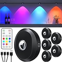 WILLED Rechargeable RGB Puck Lights with Remote Control, 1200mAh Battery Operated Tap Lights, Dimmable Touch Under Cabinet Lighting, Wireless Push Lights, LED USB Shelf Light (6 Pack)