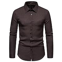 Men's Regular Fit Solid Button Down Collar Dress Shirt Casual Lightweight Long Sleeve Business Formal Shirts Tops