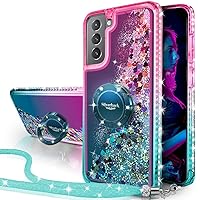 Silverback for Galaxy S21 FE 5G Case, Moving Liquid Holographic Sparkle Glitter Case with Kickstand, Bling Diamond Bumper Ring Slim Samsung S21 FE Case for Girls Women - Green