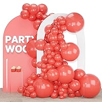 PartyWoo Coral Red Balloons, 140 pcs Light Red Balloons Different Sizes Pack of 18 Inch 12 Inch 10 Inch 5 Inch Coral Balloons for Balloon Garland or Balloon Arch as Birthday Party Decorations, Red-Y22