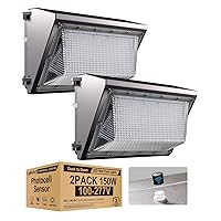 Lightdot 2Pack 150W LED Wall Pack Lights, 100-277v Dusk to Dawn with Photocell, 22500Lm 5000K Daylight IP65 Waterproof Wall Mount Outdoor Security Lighting Fixture, Energy Saving
