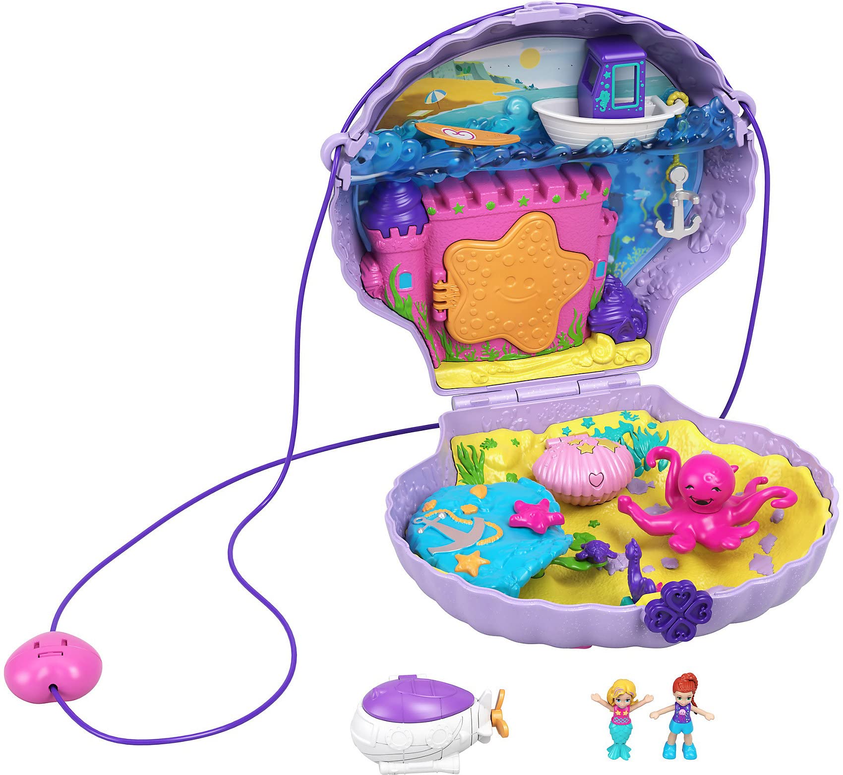 Polly Pocket Travel Toy with Micro Dolls & Accessories, Mermaid 2-In-1 Seashell Purse Playset (Amazon Exclusive)