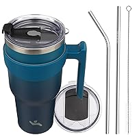 40oz Tumbler with Handle and 2 Straw 2 Lid, Insulated Water Bottle Stainless Steel Vacuum Cup Reusable Travel Mug,Indigo Black