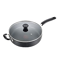 T-fal Specialty Nonstick Saute Pan with Glass Lid 5 Quart, Oven Broiler Safe 350F, Cookware, Deep Frying Pan with Handle, Skillet, Kitchen, Pots and Pans, Dishwasher Safe, Black