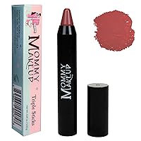 Mommy Makeup Triple Sticks Lipstick & Cream Blush in Tess (A Muted Rose) - Soft & Creamy, Moisturizing Multistick For Lips & Cheeks with Medium Coverage