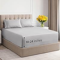Extra Deep Pockets 400 Thread Count 100% Cotton 4 Piece King Size Bedding Sheet Set - Breathable & Cooling - Hotel Luxury Bed Sheets Set - Soft, Wrinkle Free & Comfy Light Grey Bedding Sheets Set