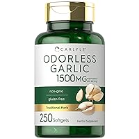 Carlyle Odorless Garlic Softgels 1500mg | 250 Count | Non-GMO, Gluten Free Extract Supplement