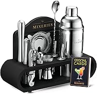 Mixology Bartender Kit with Stand - 18 Piece Bar Set Cocktail Shaker Set, Drink Mixer Set for Home Bar with All Bar Accessories - Bar Tool Set, Cocktail Kit, Mixology Set, Bar Kit (Black)