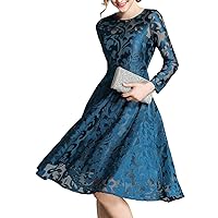 Women Dresses Fall Vintage Formal Floral Lace A Line Midi Tea Swing Dress Bridesmaid Evening Cocktail Party Dress