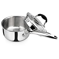 AVACRAFT Tri-Ply Stainless Steel Saucepan with Glass Strainer Lid, Two Side Spouts, Ergonomic Handle, Multipurpose Sauce Pan with Lid, Sauce Pot, Cooking Pot (Tri-Ply Full Body, 1.5 Quart)