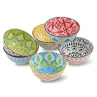 AHX Porcelain Dessert Bowls Cereal bowl - Ceramic Bowl Set of 6 - Colorful Small Bowls for Ice Cream | Soup | Cereal | Rice | Snack | Side Dish | Condiment Microwave and Dishwasher Safe