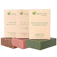 Soap Set - Made with Natural and Organic Ingredients. Gentle Soap. 1 Oatmeal Milk & Honey Soap - 1 Calamine Soap - 1 Dead Sea Mud & Neem Leaf Soap - 4.5oz Bar