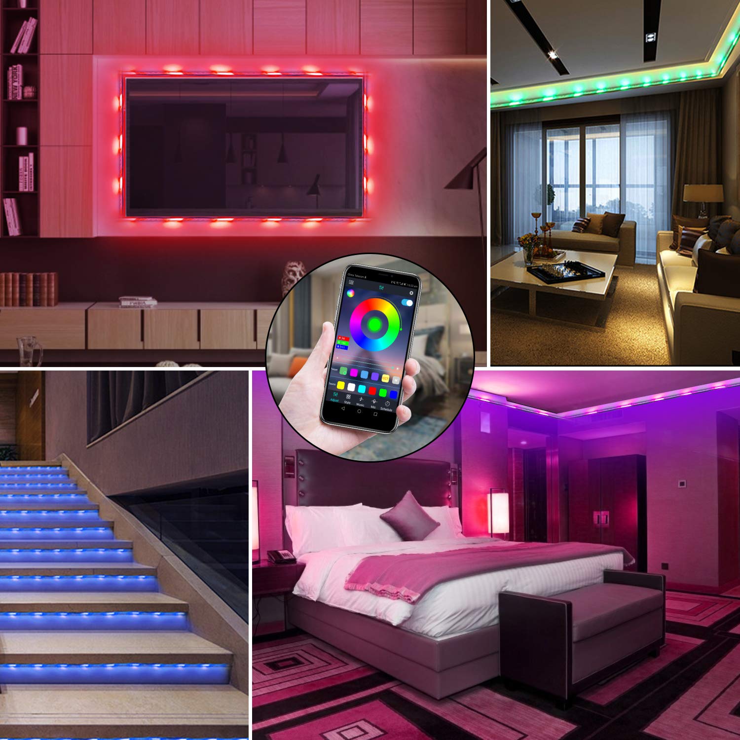 QZYL Led Lights for Bedroom,49.2 Feet Led Strip Lights,Music Sync Color Changing Flexible Rope Lights with Remote App Control Luces Led Strips Lights for Party Home Decoration