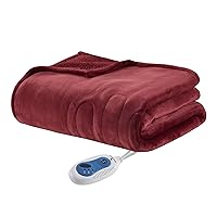 Woolrich Heated Plush to Berber Electric Blanket Throw Ultra Soft Knitted, Super Warm and Snuggly Cozy with Auto Shut Off and Multi Heat Level Setting Controllers, Throw: 60x70, Garnet