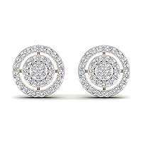 14K Yellow Gold Plated Round AAA+ Cubic Zirconia Halo Style Cluster Stud Earrings