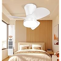 White Ceiling Fan with Light 22inch, Low Profile, Remote Control, Flush Mount, Noiseless, Reversible, 3CCT, Dimmable, 6 speeds, Timeable, Ceiling Fans with Lights for Bedroom, indoor/outdoor