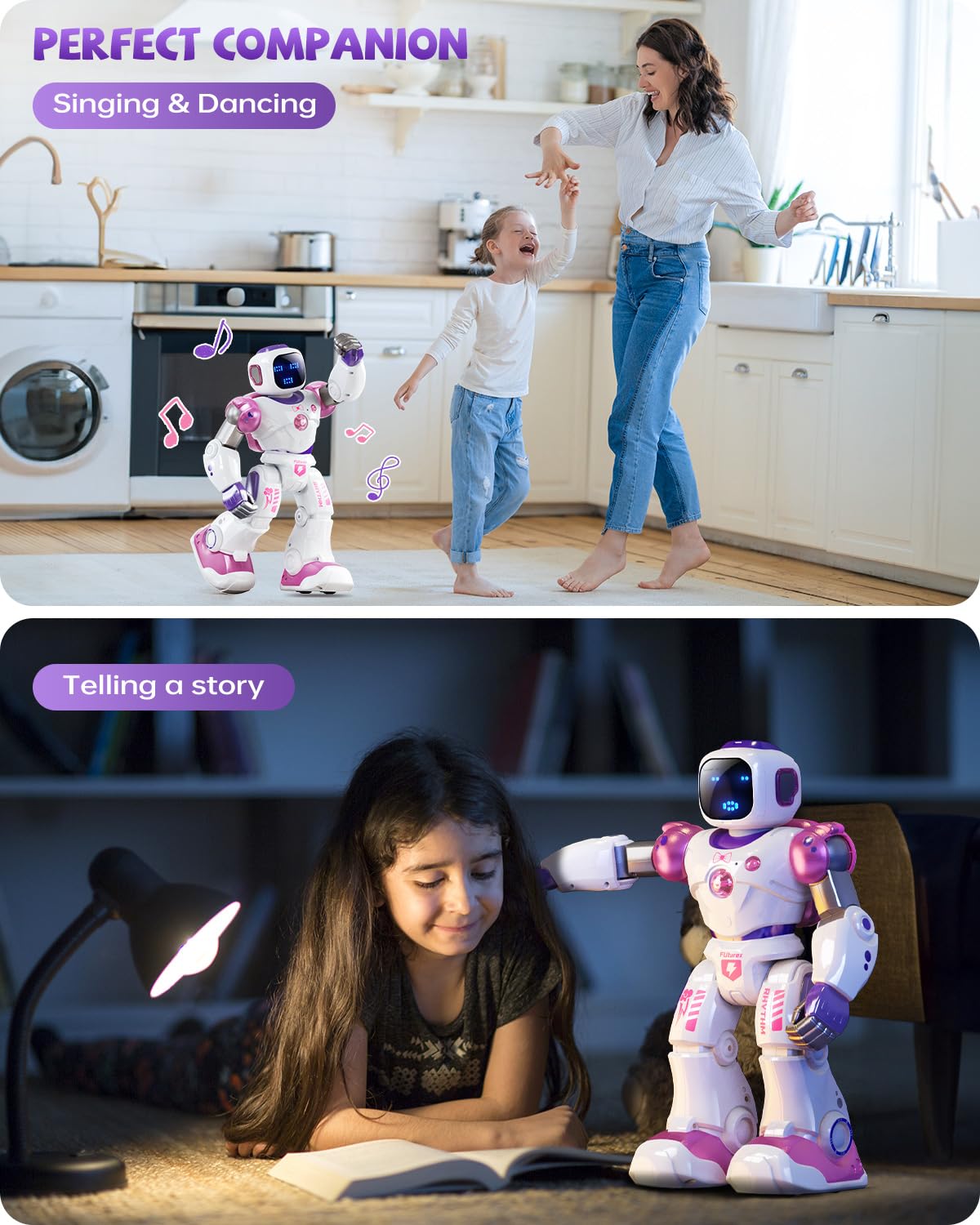 Ruko 1088 Smart Robot Toys for Kids, Programming Dancing Robot Gift for Boys and Girls 4 5 6 7 8 9, Blue and Pink
