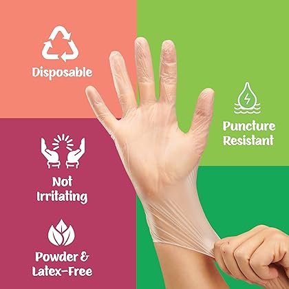 Care Plus Medium Size Disposable Vinyl Gloves Heavy Duty Non Sterile Powder Free Latex Free Rubber 100 Count Box food Safe