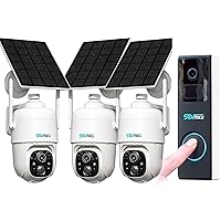 Video Doorbell and 3CQ1 AI 2K Solar Security Camera Wireless Outdoor,Battery Powered Camera,Two-Way Audio,PIR Motion Detection,Easy to Setup,Pan/Tilt 360° View, Night Vision,Audible Flashlight Siren